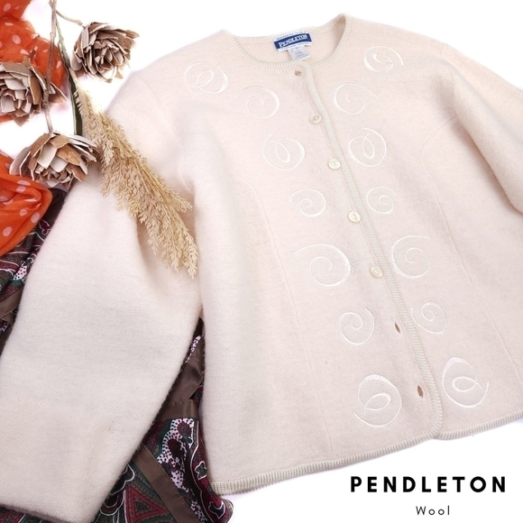 Pendleton Jackets & Blazers - Pendleton Cream Wool Sweater Blazer Sz L